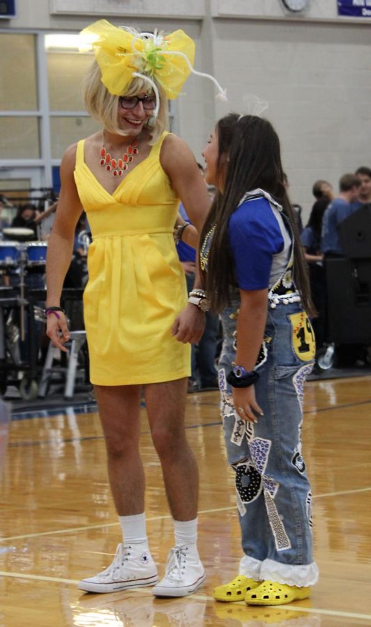 Eric Flores and Monica Garza laugh together during the Homecoming pep rally. Flores was elected King at the end of the pep rally and Garza was elected Queen that night at the football game. 