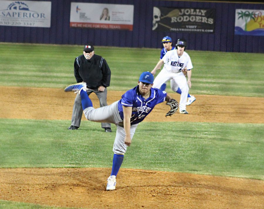 Junior Marty Ybarra pitches during the 5th inning against Marble Falls on Feb. 21. 
