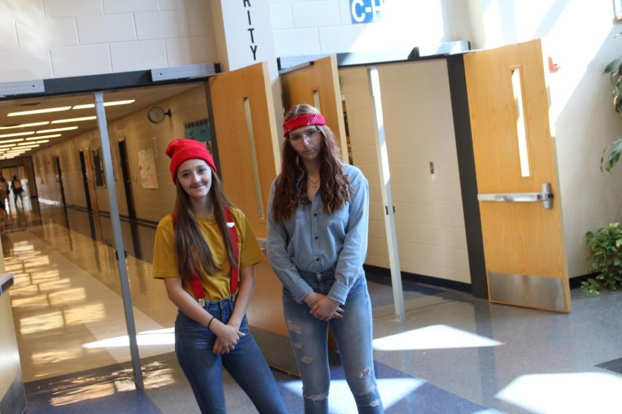 Seniors Kailey Brockett and Brayden Martin dress as their favorite dynamic duo, Cheech and Chong, during homecoming week.  