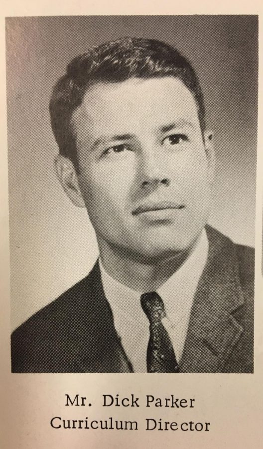 Staff+photo+of+Dick+Parker+from+the+1968+Lampasas+High+School+yearbook.+Parker+is+the+attendance+clerk+today+and+he+celebrated+his+80th+birthday+Aug.+27.+He+has+been+in+education+for+57+years.+