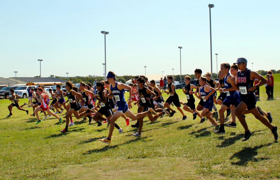 Boys+cross+country+teams+begin+their+5K+against+opposing+schools+at+the+home+cross+country+meet+Oct.+2.