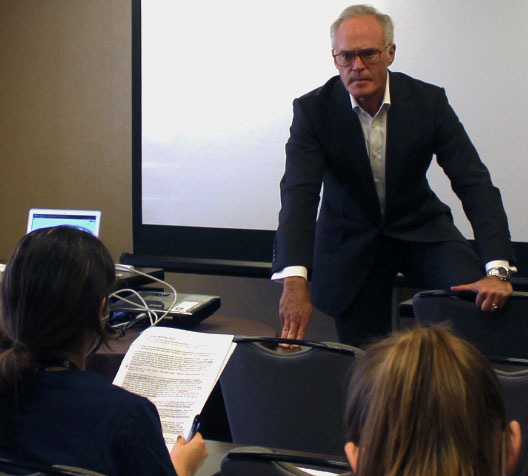 60 Minutes correspondent Scott Pelley answers questions during the Texas Association of Journalism Educators press conference Oct. 16. 