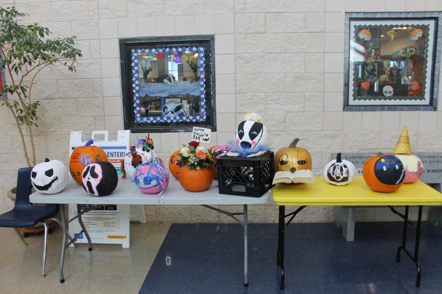 Decorated pumpkins were displayed at the front of the school Oct. 28-29. 
