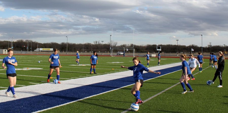 The Lady Badger soccer team practices after school Jan. 19.