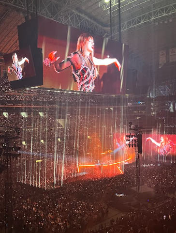 Taylor Swift performs a song from her Reputation album at AT&T Stadium in Arlington April 1.