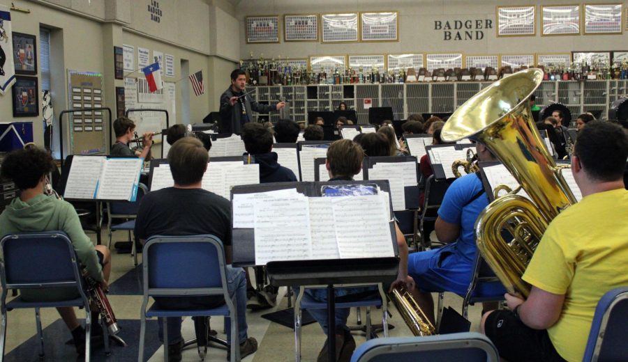 Directed by Eduardo Zambrano, the band rehearses for their spring concert during academic period May 4. 