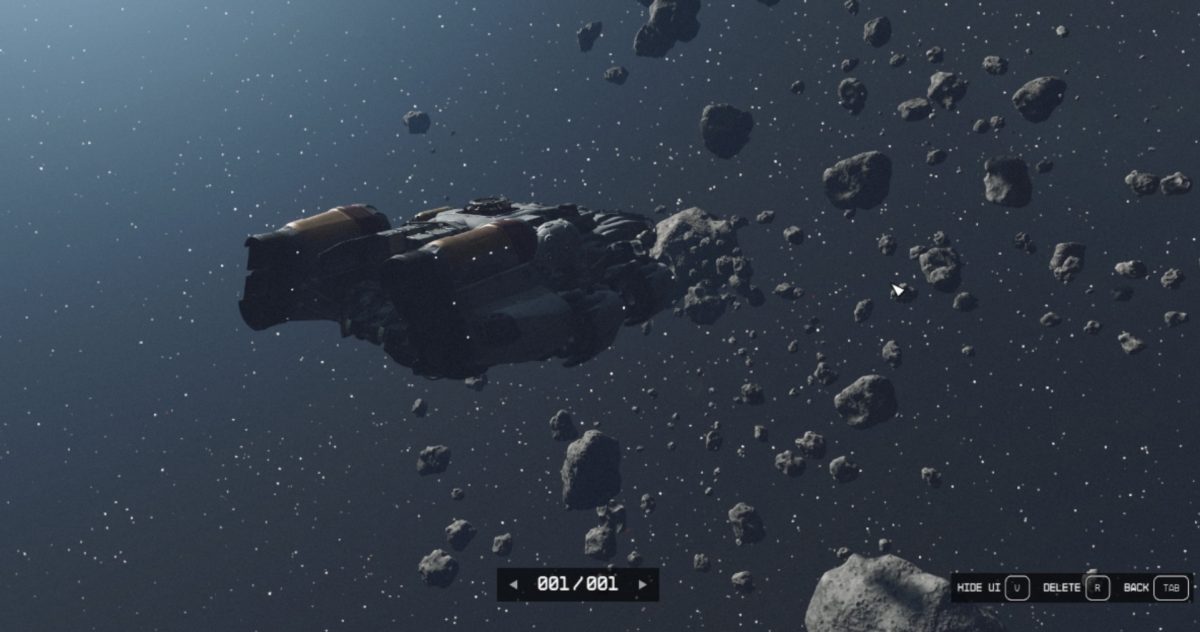 In Starfield, the player flies around planets  and through asteroid fields like the one seen here. 