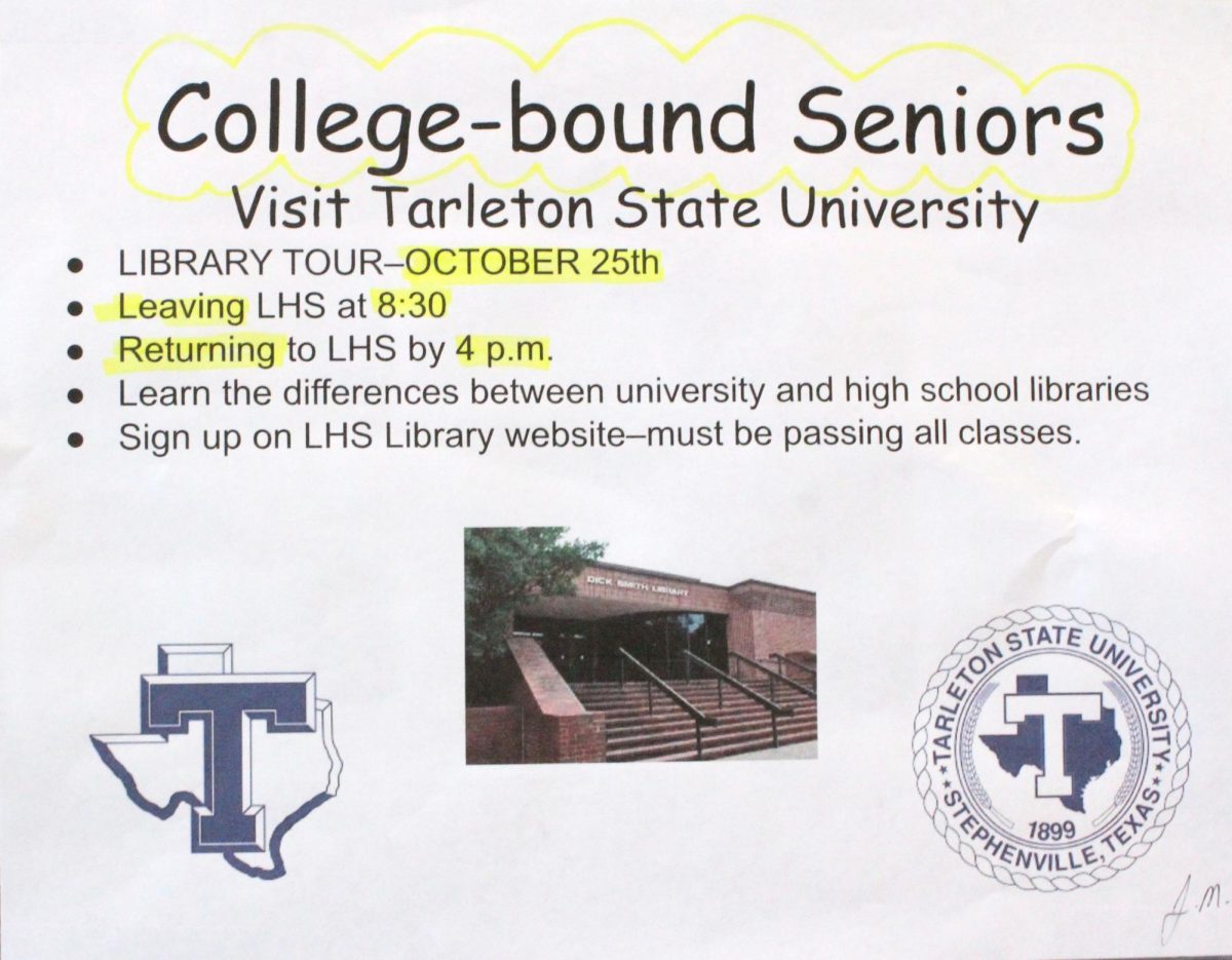 Trip flyer displayed outside the library door for seniors. 
