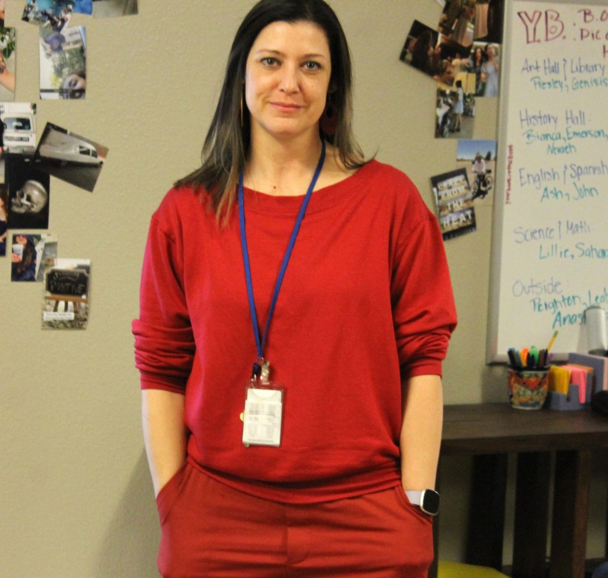 Student council sponsor Jenn Moore wears all red for the Be The Bigger Dog, Clifford Day Oct. 24.