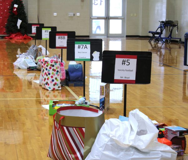 Angel Tree donations are grouped for each family. 