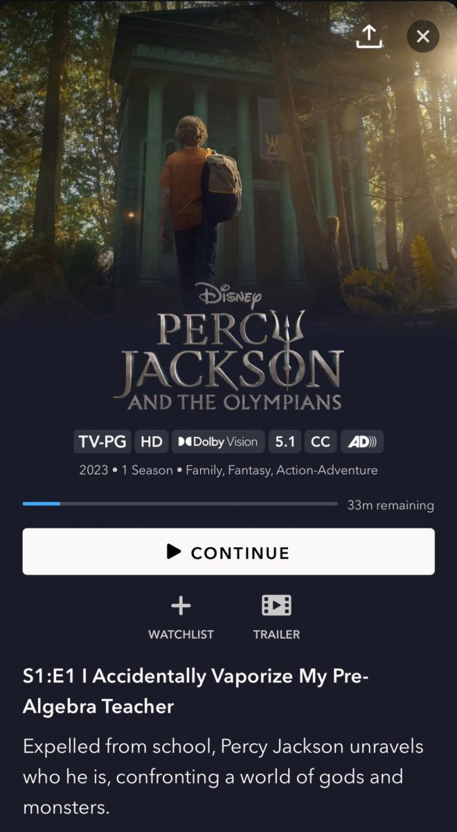 Percy+Jackson+and+The+Olympians+is+available+to+stream+on+Disney%2B.+New+episodes+premiere+Tuesdays.+