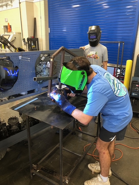 Sophomore Shawn Roberts welds components of the “Scorpion Kart” frame.