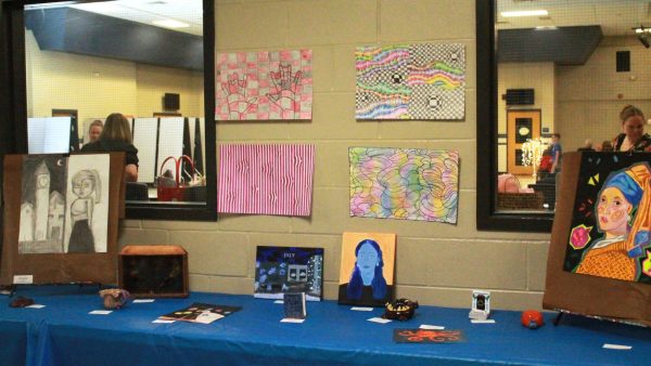 Students art work on display during the art show April 5.