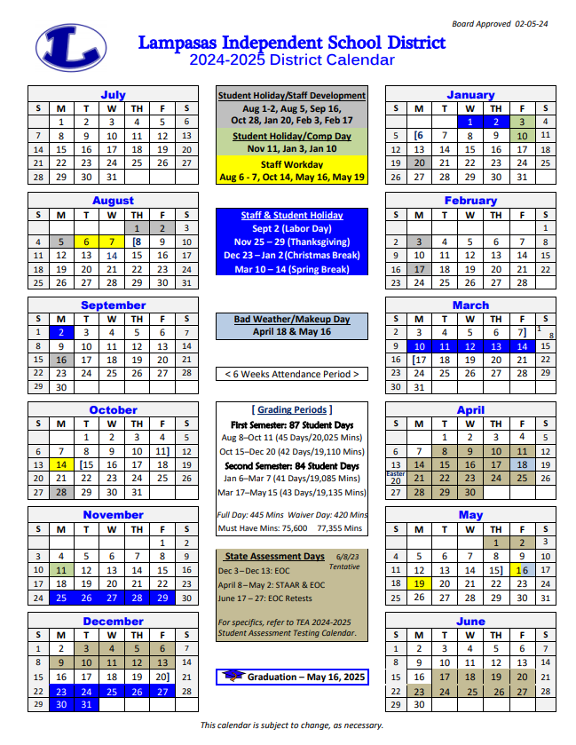 School started Aug. 8. and the final school day will be May 15. The school day is from 7:50 a.m. - 3:23 p.m.