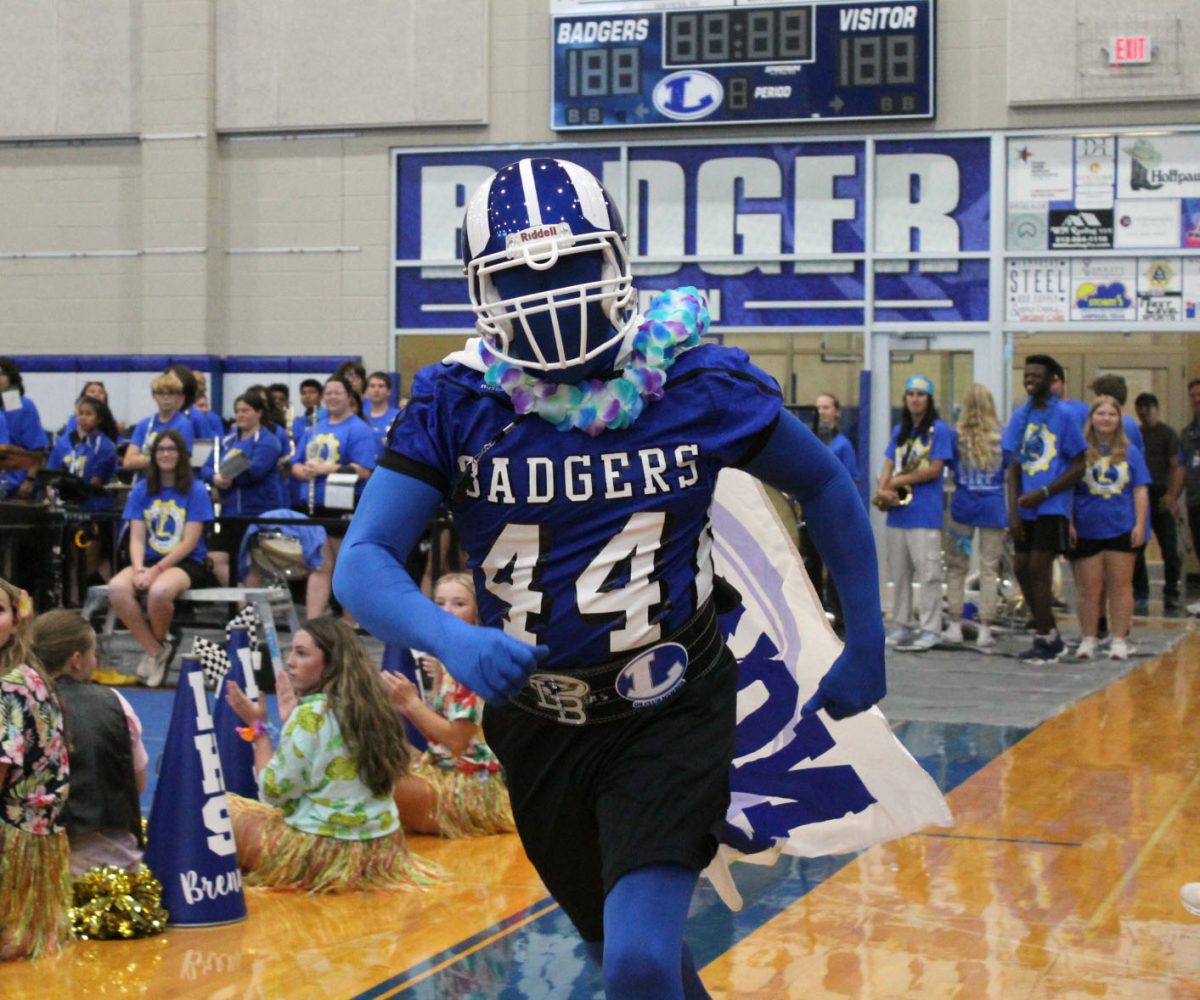 Badgerman's entrance during the pep rally Aug. 30.