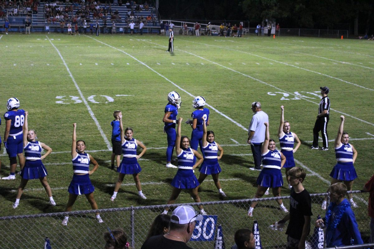 Cheerleaders performing at the football game Aug. 30.