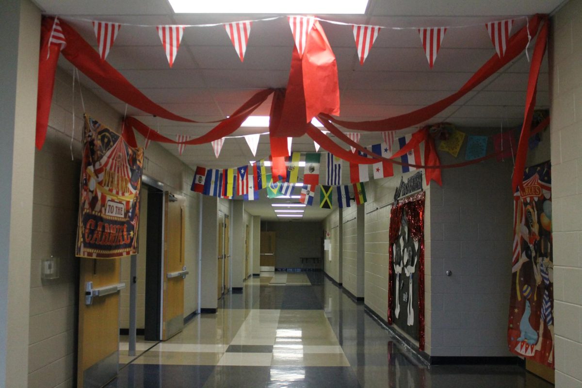 Spanish teachers decorated the hallway like a carnival to fit the Greatest Homecoming theme.