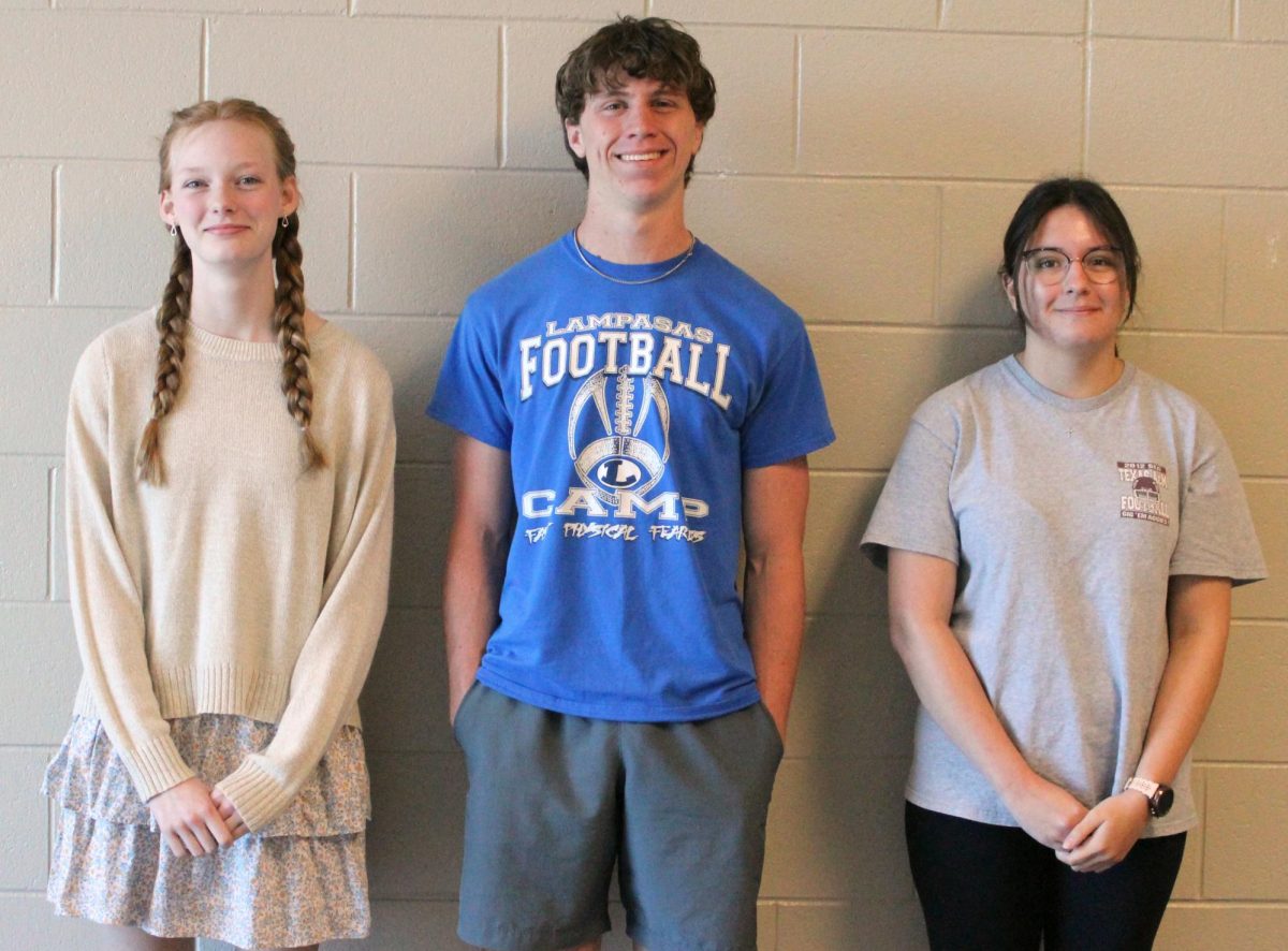 Sophomore Kenzie Stone, junior Cale Wheeler and junior Bailey Gutierrez competed in the debate competition at Bowie high school.