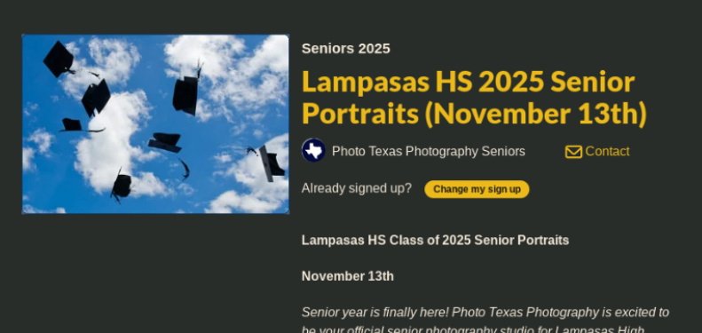 Senior portrait information and sign up available on Canvas.