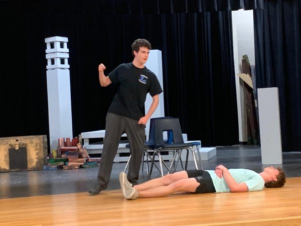 Kian Southard and Cale Wheeler acting out a scene.