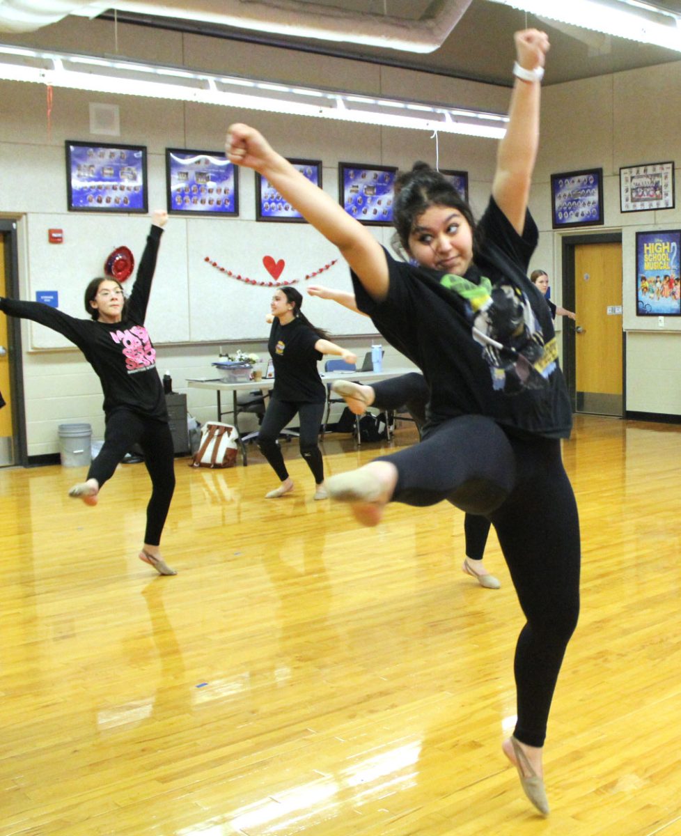 Mia Bazaldua practices Feb. 25 for upcoming dance competition. Practice for the competition at East View began as early as November for as many as three hours every week day.