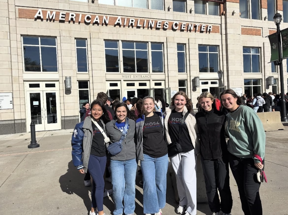 Giselle Ruperto, Karalyn Baker, Brennan Herring, Brinley Hamrick, Sagen Plouff, and Brooklyn Farmer outside of the American Airlines Center in Dallas. (Courtesy of Elizabeth Haviland.) 