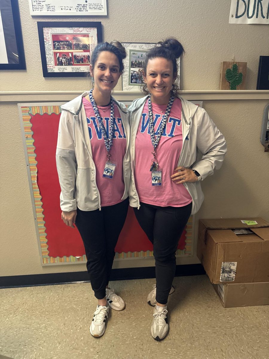 Coaches Alison Tippie and Kimberly Burnside dressed as "Twins" during homecoming week. 