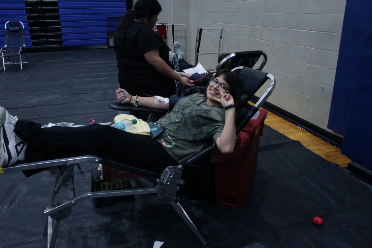 Senior Isis Verduzco giving blood during the blood drive Feb. 18.