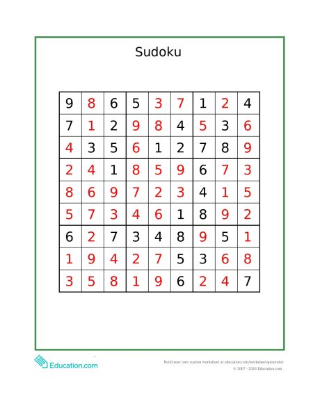 Answer key for the Sudoku puzzle. (Click for full picture)