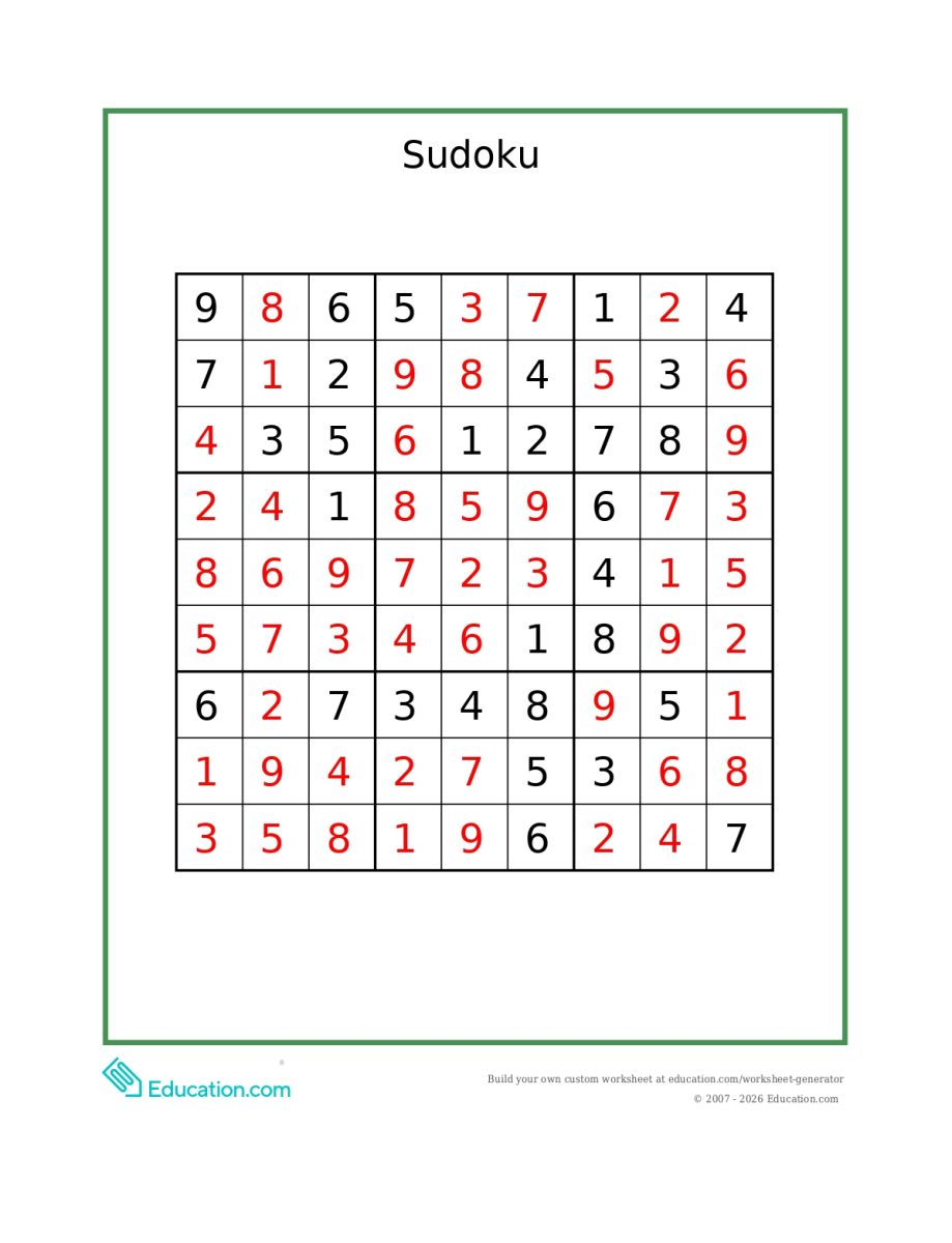 Answer key for the Sudoku puzzle. (Click for full picture)