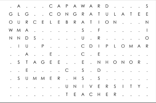 The last column featuring the word "senior" is not present on the print word search.
